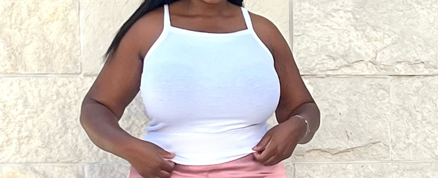Women's White Tank Top| Ribbed Summer Sleeveless Shirt