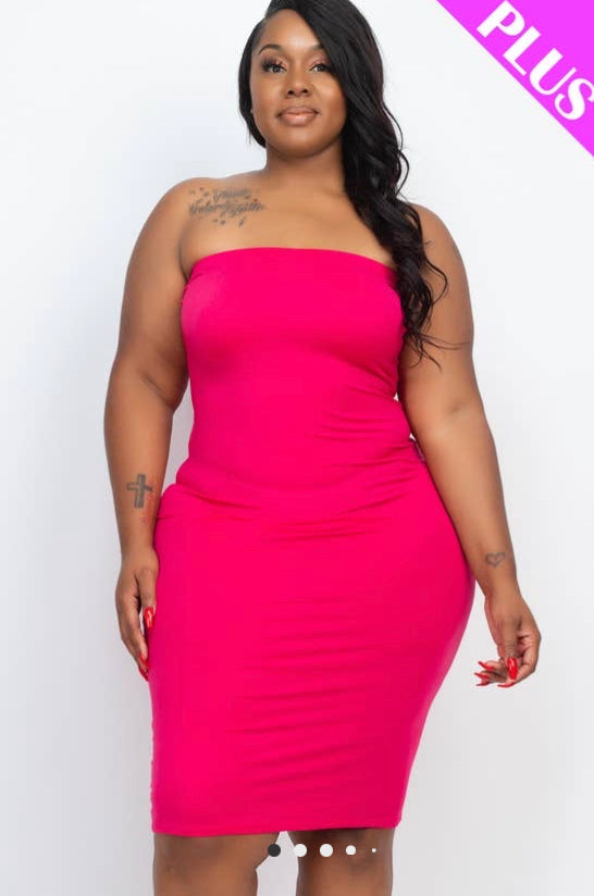 Pink Plus Size Tube Dress Plus Size Solid Tube Top Midi Dress – Belle  Allure Designs
