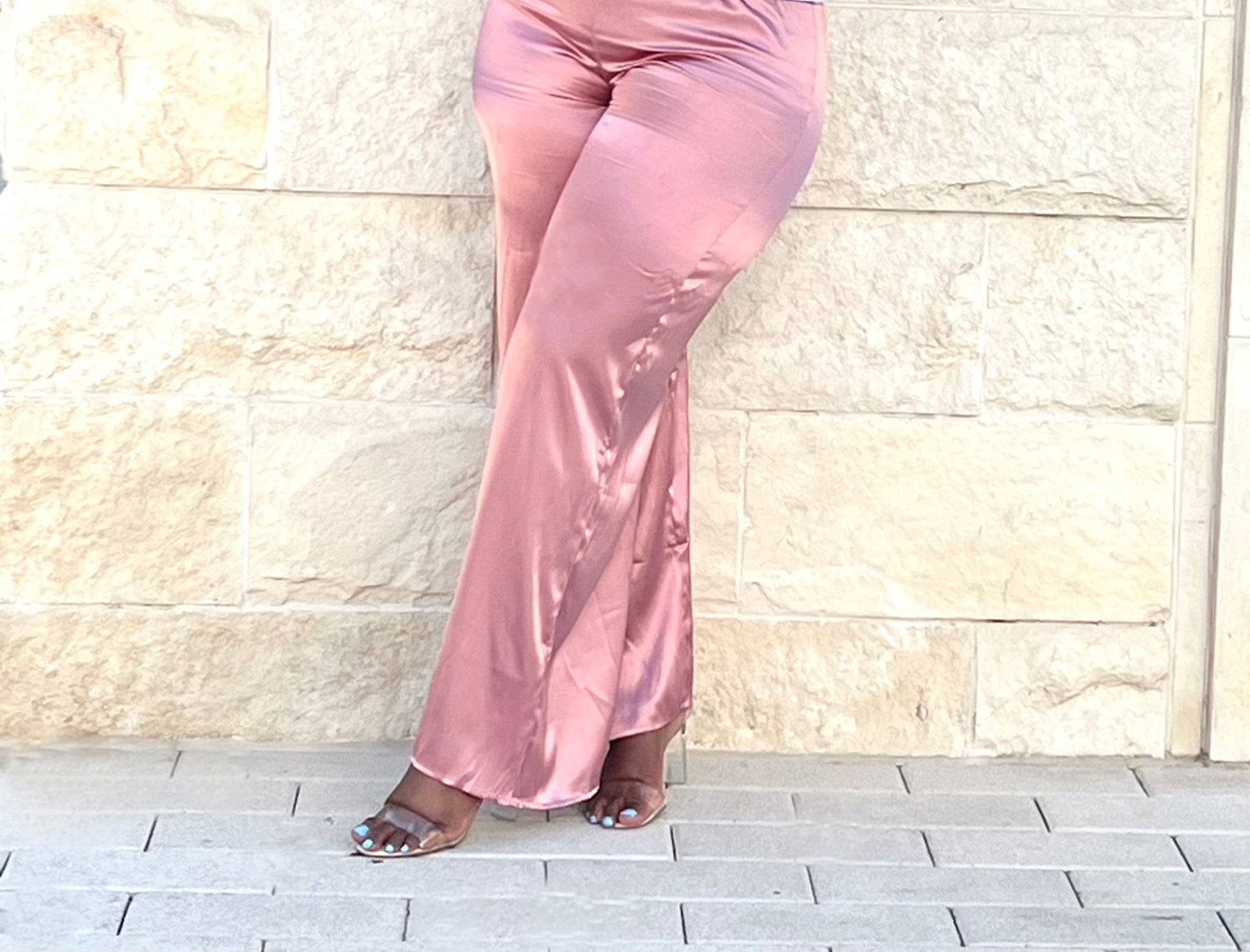Pink Satin Silk High Waisted Wide Leg Casual Pants – Belle Allure Designs