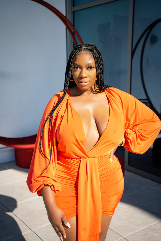 Women's Sexy Long Sleeve Orange Bodysuit Top