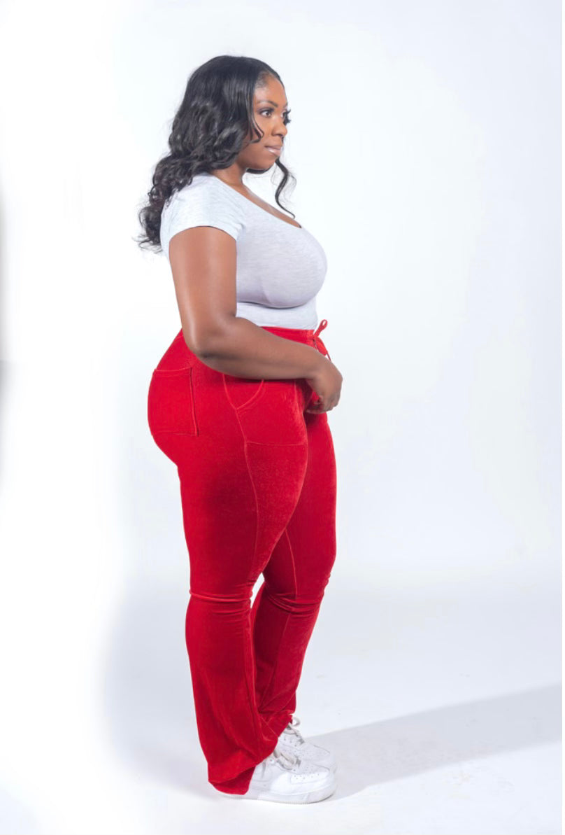 Flair Red Velour Tracksuit Set| Plus Size Matching Sets